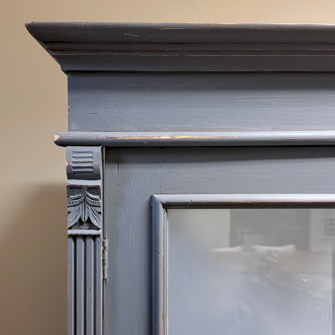 Narrow Grey Rustic Pine Glazed Cupboard