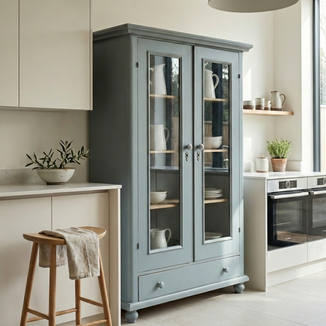 Vintage Grey Glazed Country Cupboard