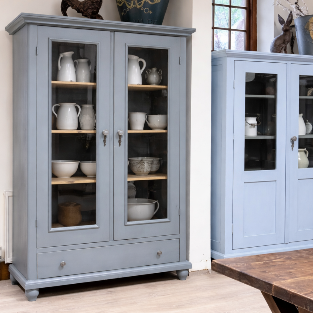 Vintage Grey Glazed Country Cupboard — Reclaimed Pine
