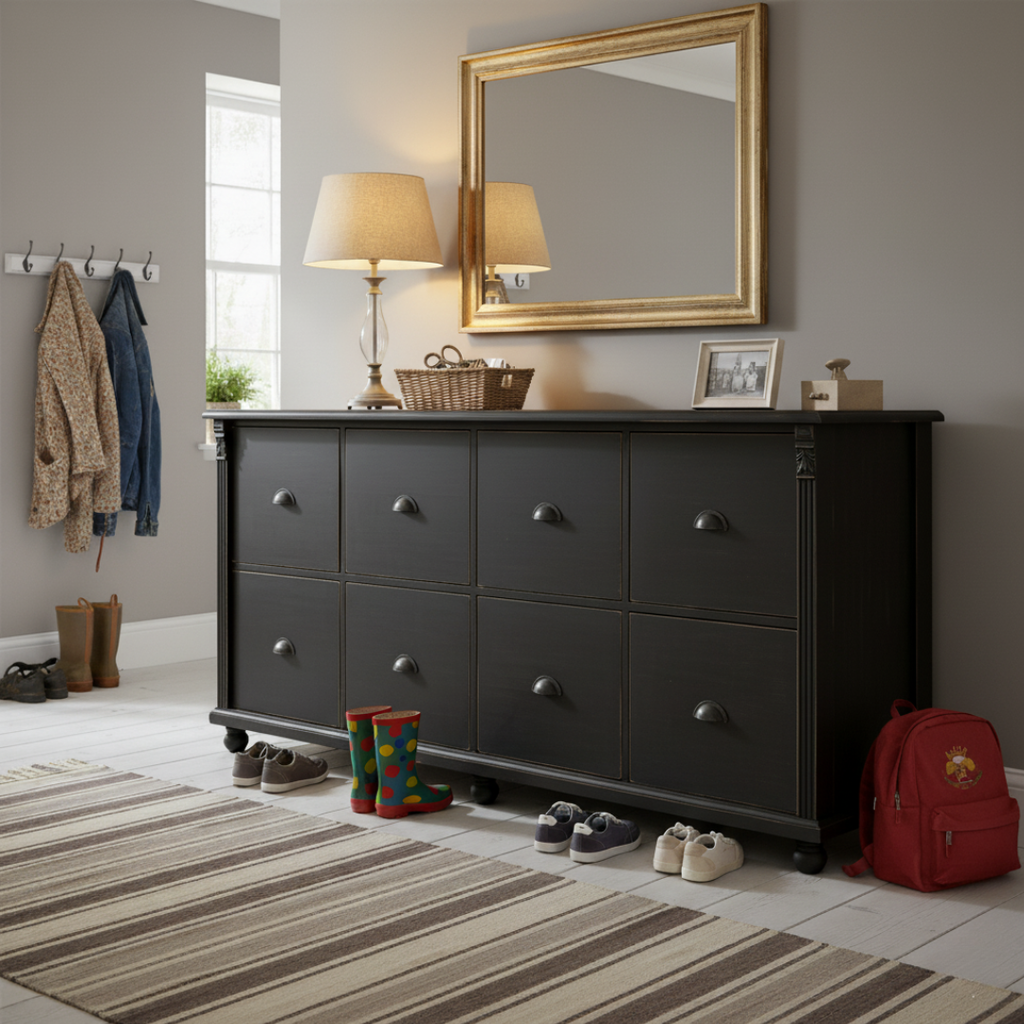 Distressed Black Chest of Drawers | 8-Drawer Farmhouse Storage Unit
