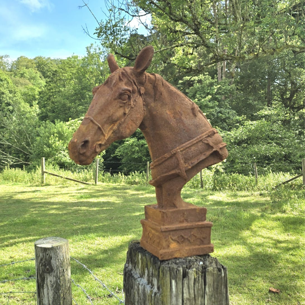 Cast Iron Horse Bust Sculpture