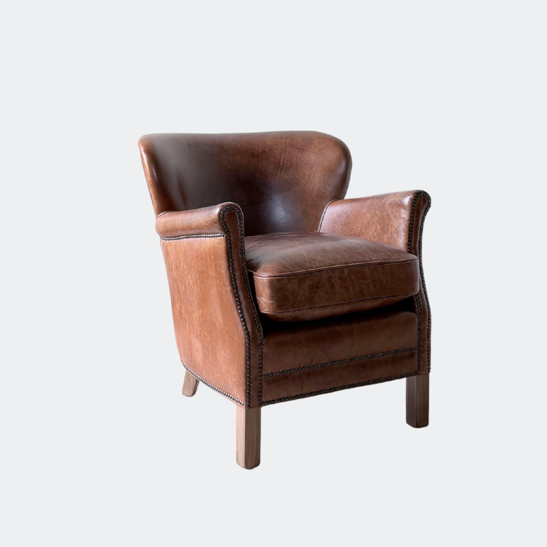 Leather Oak Wingback Armchair