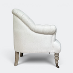 Buttoned Linen Armchair with Castors