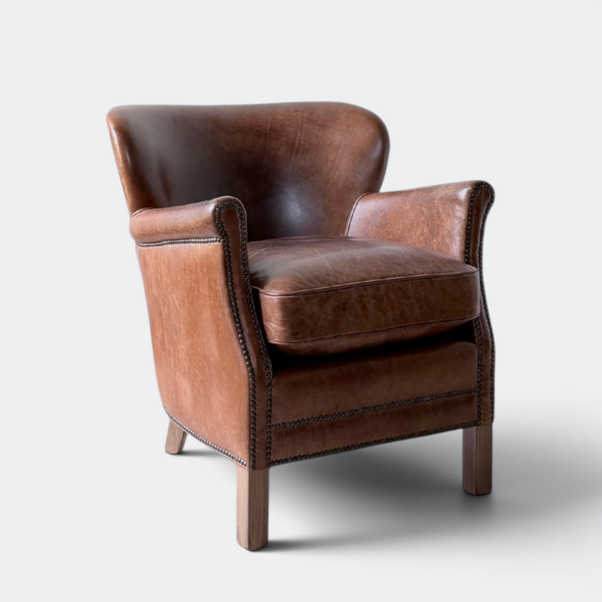 Leather Oak Wingback Armchair