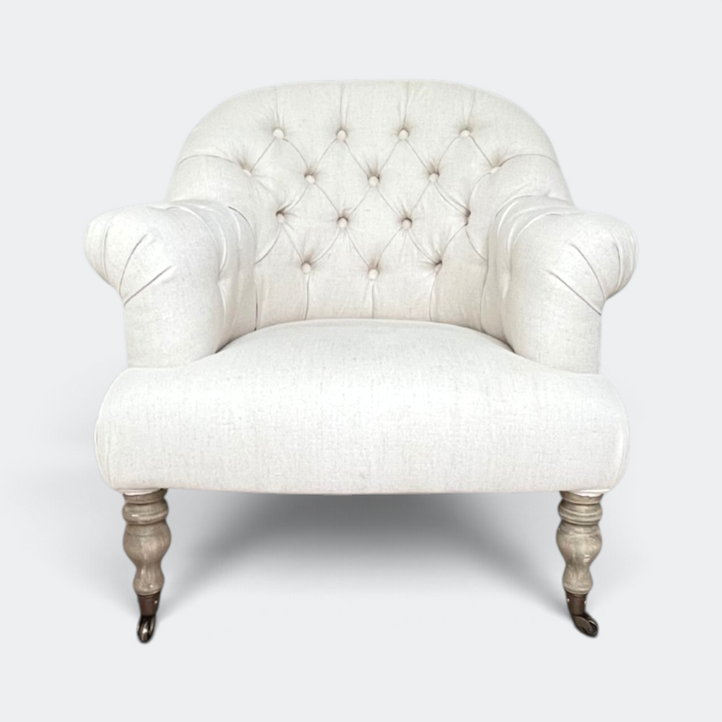 Buttoned Linen Armchair with Castors