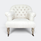 Buttoned Linen Armchair with Castors