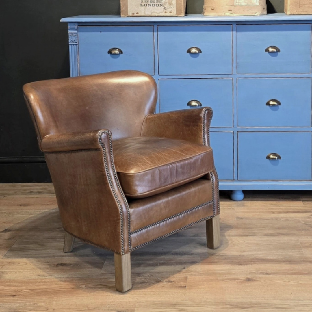 Leather Oak Wingback Armchair
