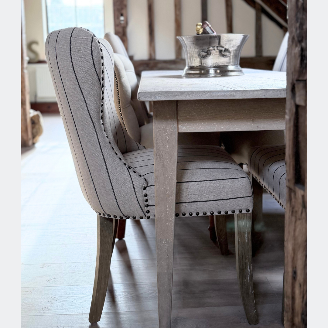 Wingback Dining Chair - Striped Linen