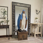 Antique Hand-Painted Madonna Statue with French Church Pedestal, circa 1890s