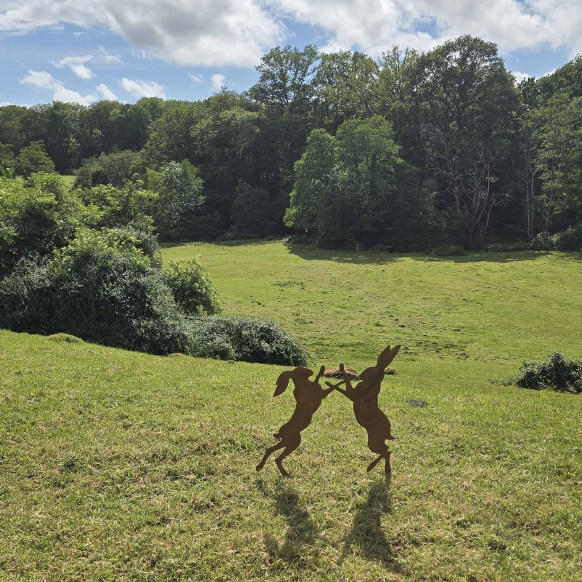 Boxing Hares Metal Garden Sculpture — Pair