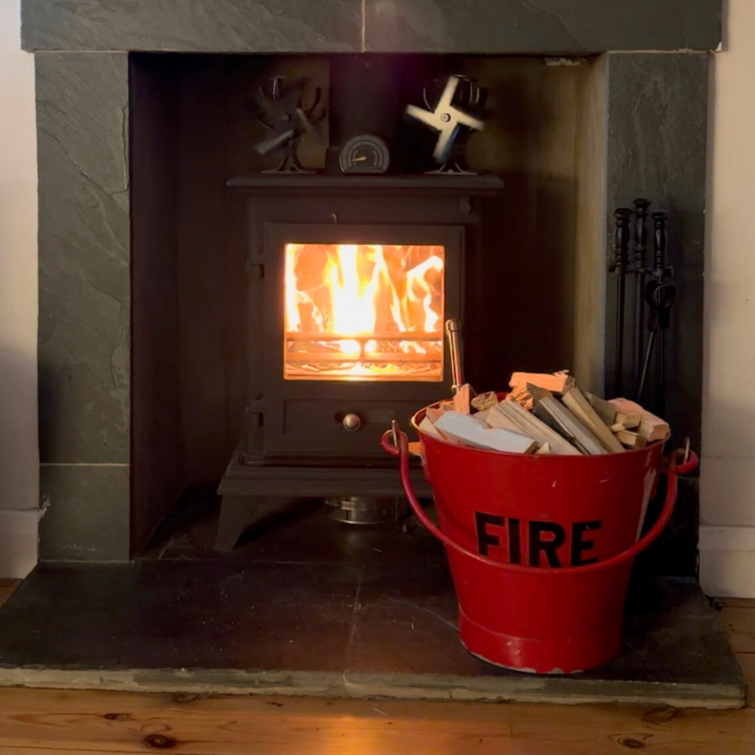 Vintage Metal Fireplace Bucket - Mid-Century Red Coal & Wood Pail