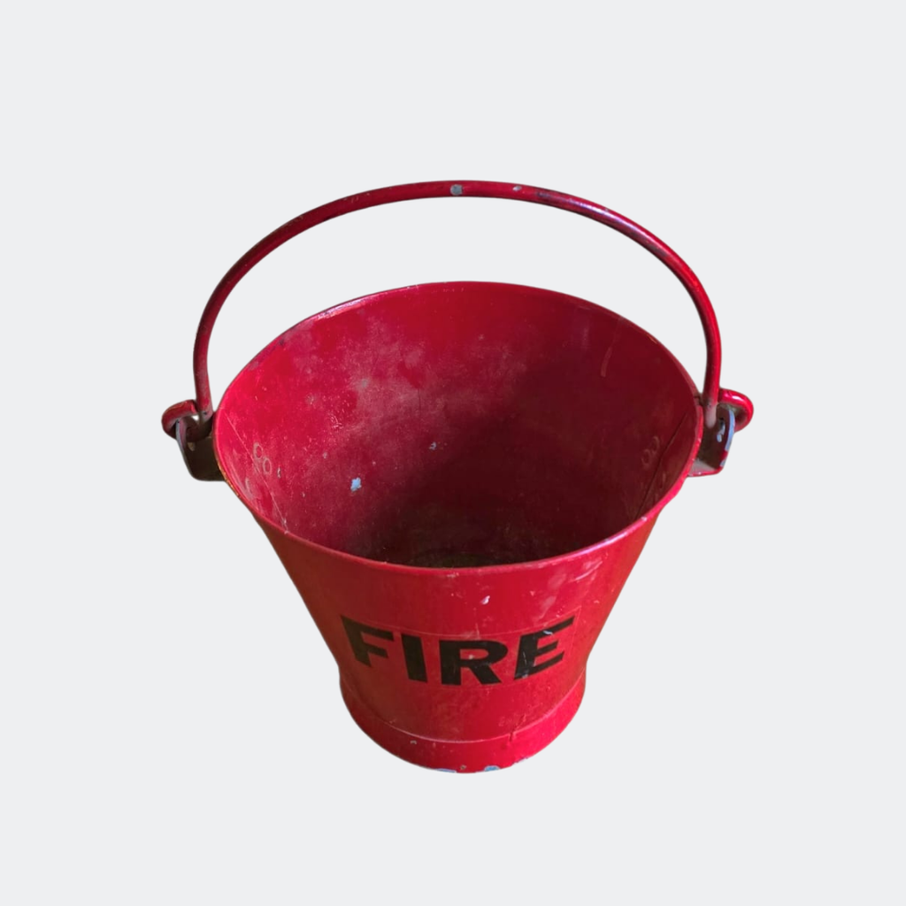 Vintage Metal Fireplace Bucket - Mid-Century Red Coal & Wood Pail