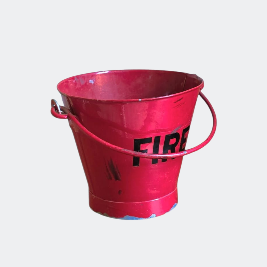 Vintage Metal Fireplace Bucket - Mid-Century Red Coal & Wood Pail