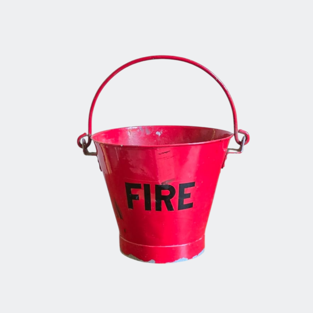 Vintage Metal Fireplace Bucket - Mid-Century Red Coal & Wood Pail