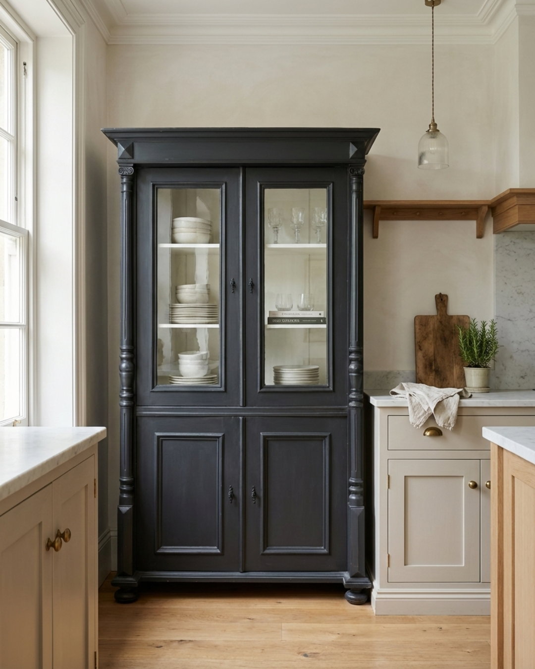 Black Painted Glazed Display Cupboard