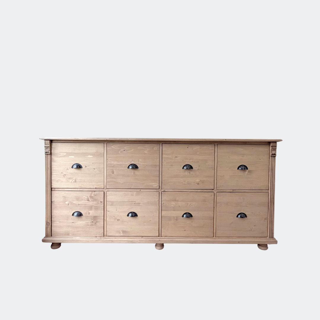 Natural Pine Chest of Drawers | 8-Drawer Farmhouse Storage Unit