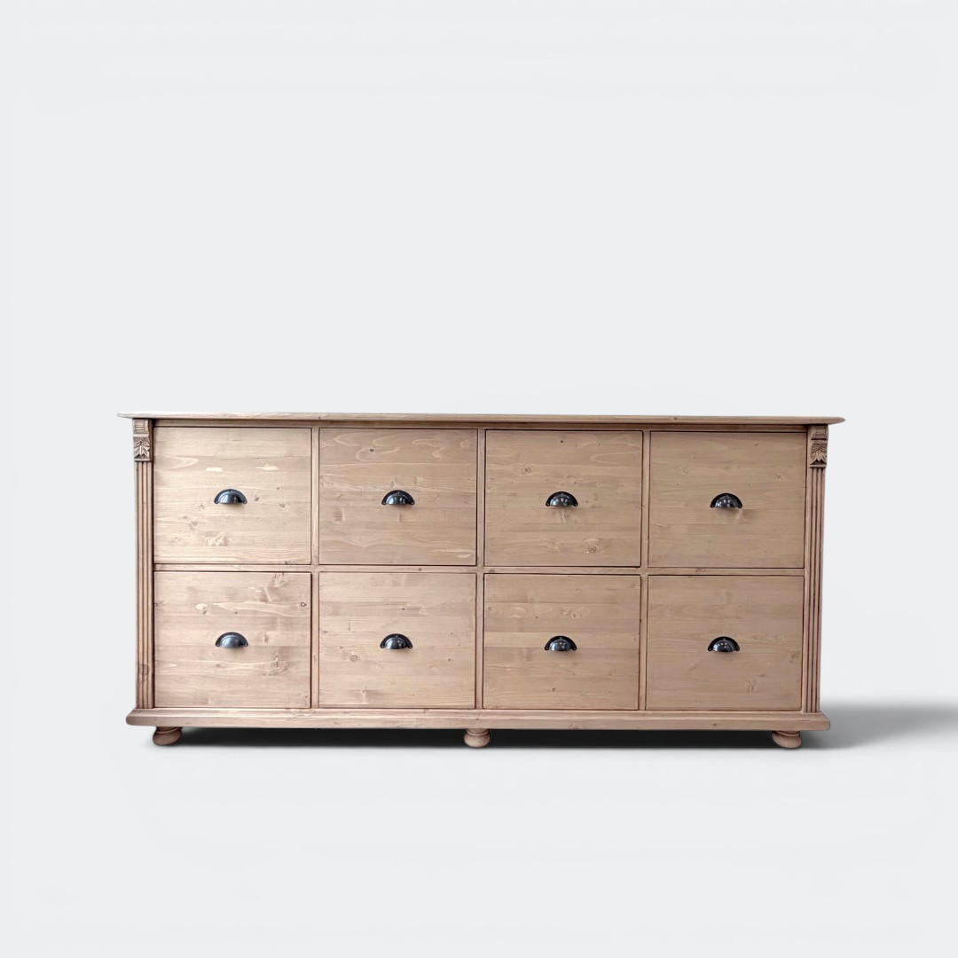 Eight-Drawer Carved Chest of Drawers — Handmade Solid Pine Storage