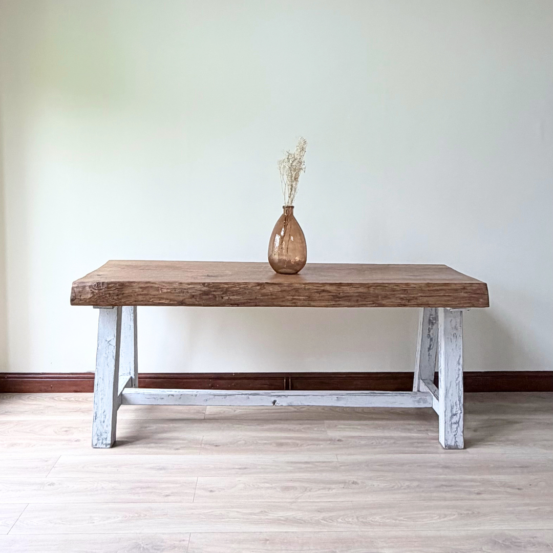 Reclaimed Oak Butcher Table | Handmade in France | 11cm Thick Live Edge
