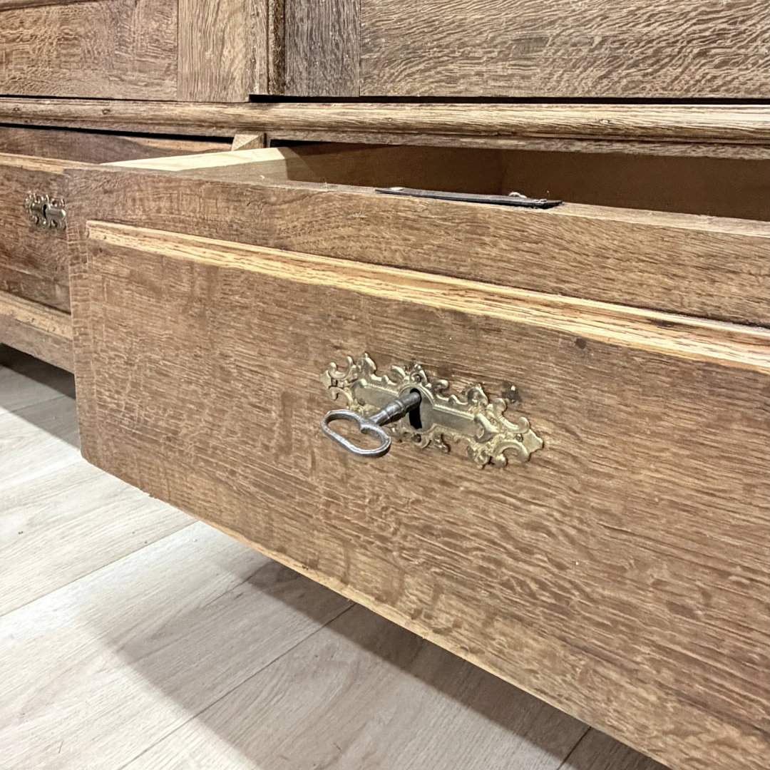 Vintage Solid Oak Wardrobe with Drawers