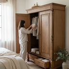Vintage Solid Oak Wardrobe with Drawers