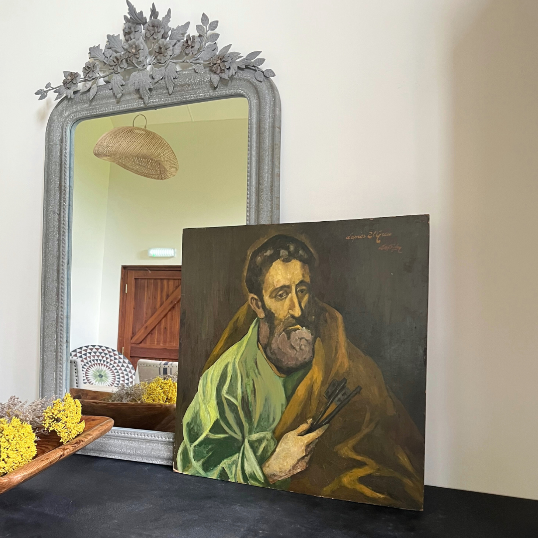 Antique Religious Oil Painting - Bearded Man | Original Canvas Art