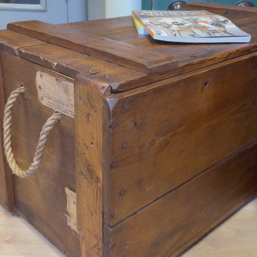 Antique Pine Trunk with Original Trollope & Sons Label