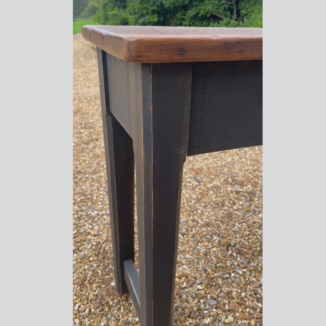 Antique Factory Console Table With Carved Workers Marks