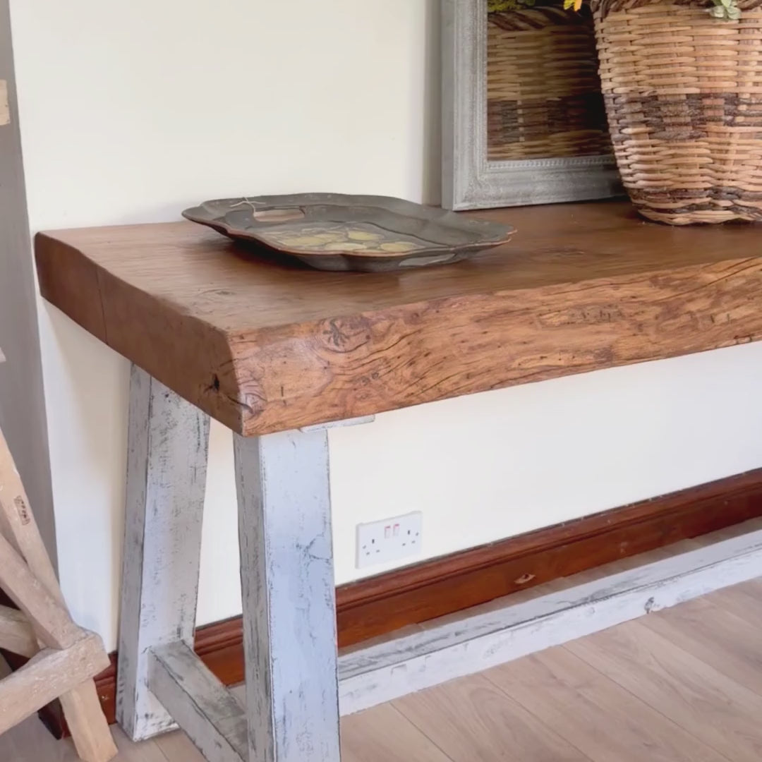 Reclaimed Oak Butcher Table | Handmade in France | 11cm Thick Live Edge