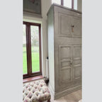 Antique Rustic Pine Cupboard in French Grey – Two-Door Cabinet