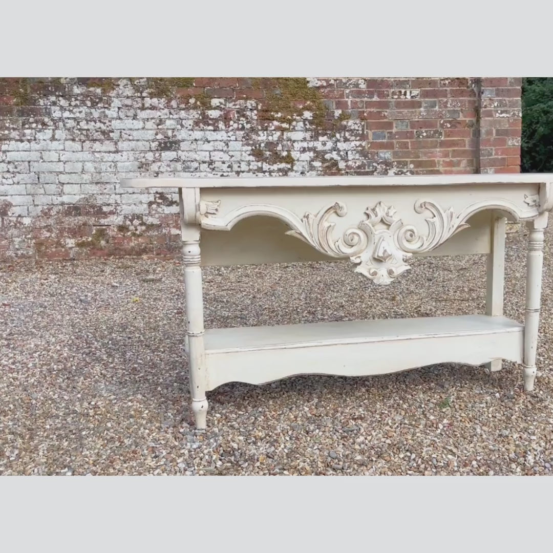 Vintage French Style Console Table | Reclaimed Armoire Wood & Antique Moulding