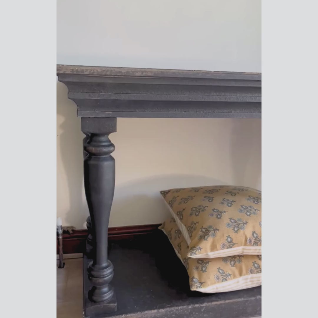 Black Distressed Console Table with Turned Legs