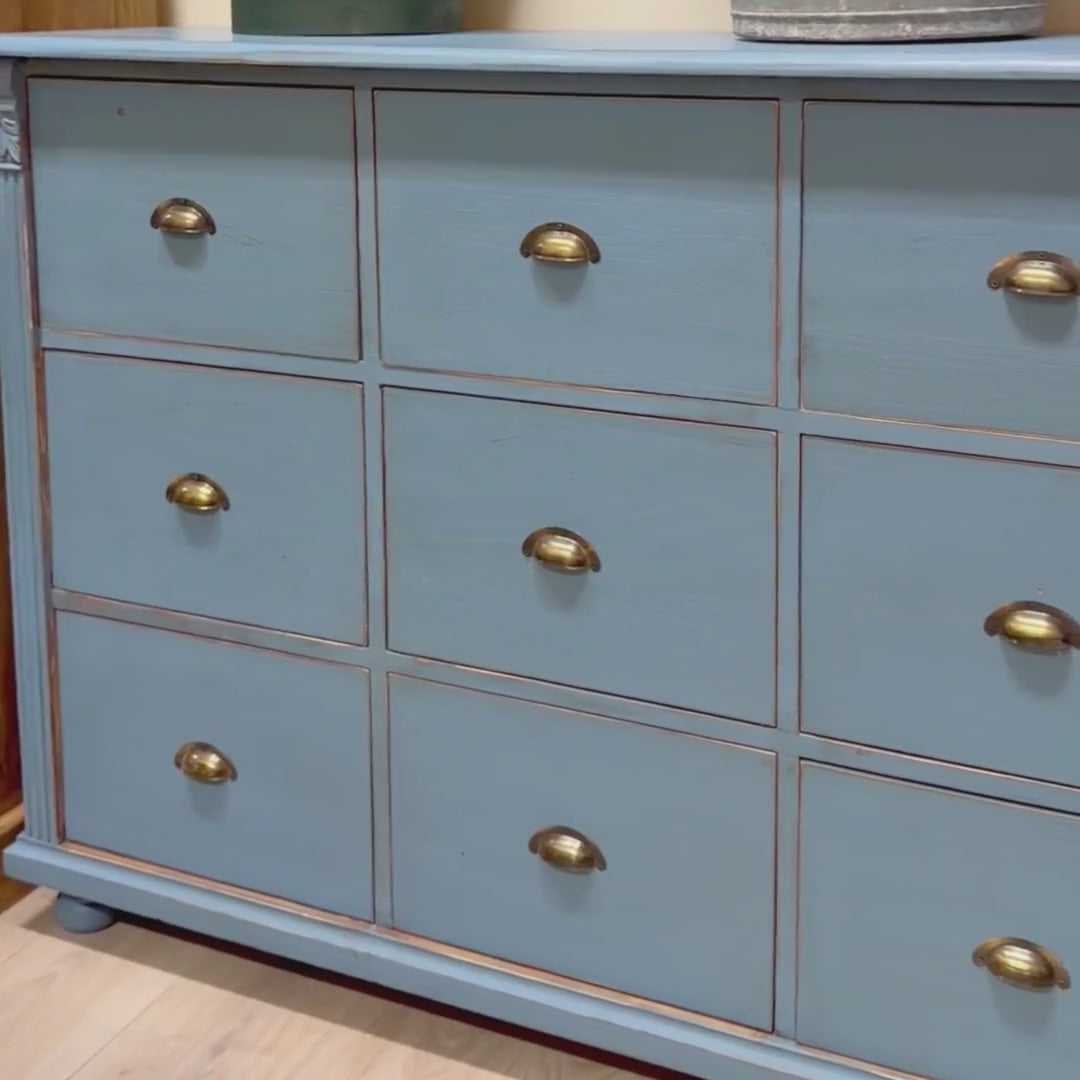 Distressed Blue Wood Chest of Drawers | 12-Drawer Farmhouse Storage Unit