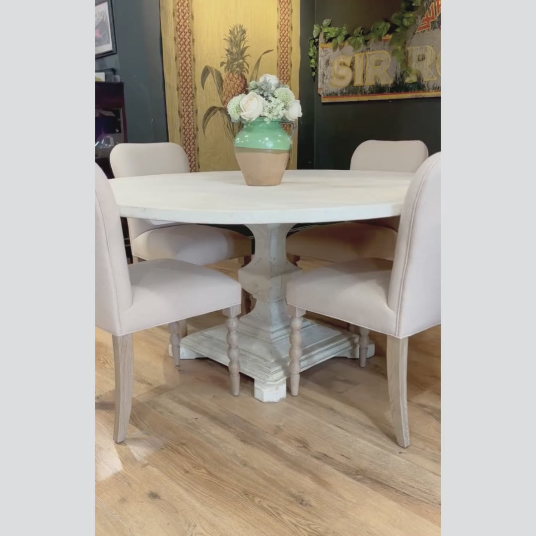 Handmade Round Rustic Pine Dining Table 6ft - Distressed White