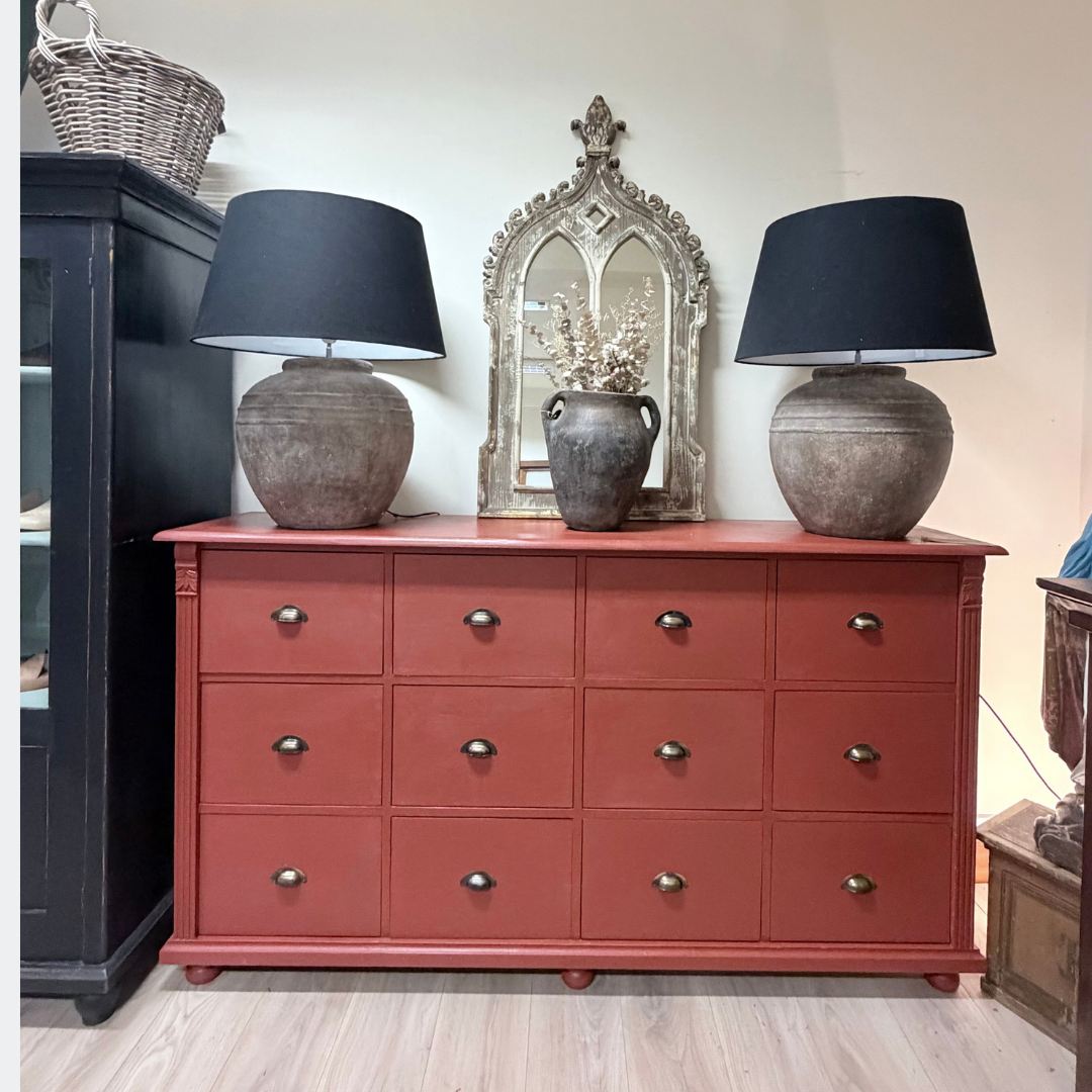 Red Solid Wood Chest of Drawers | 12-Drawer Farmhouse Storage Unit