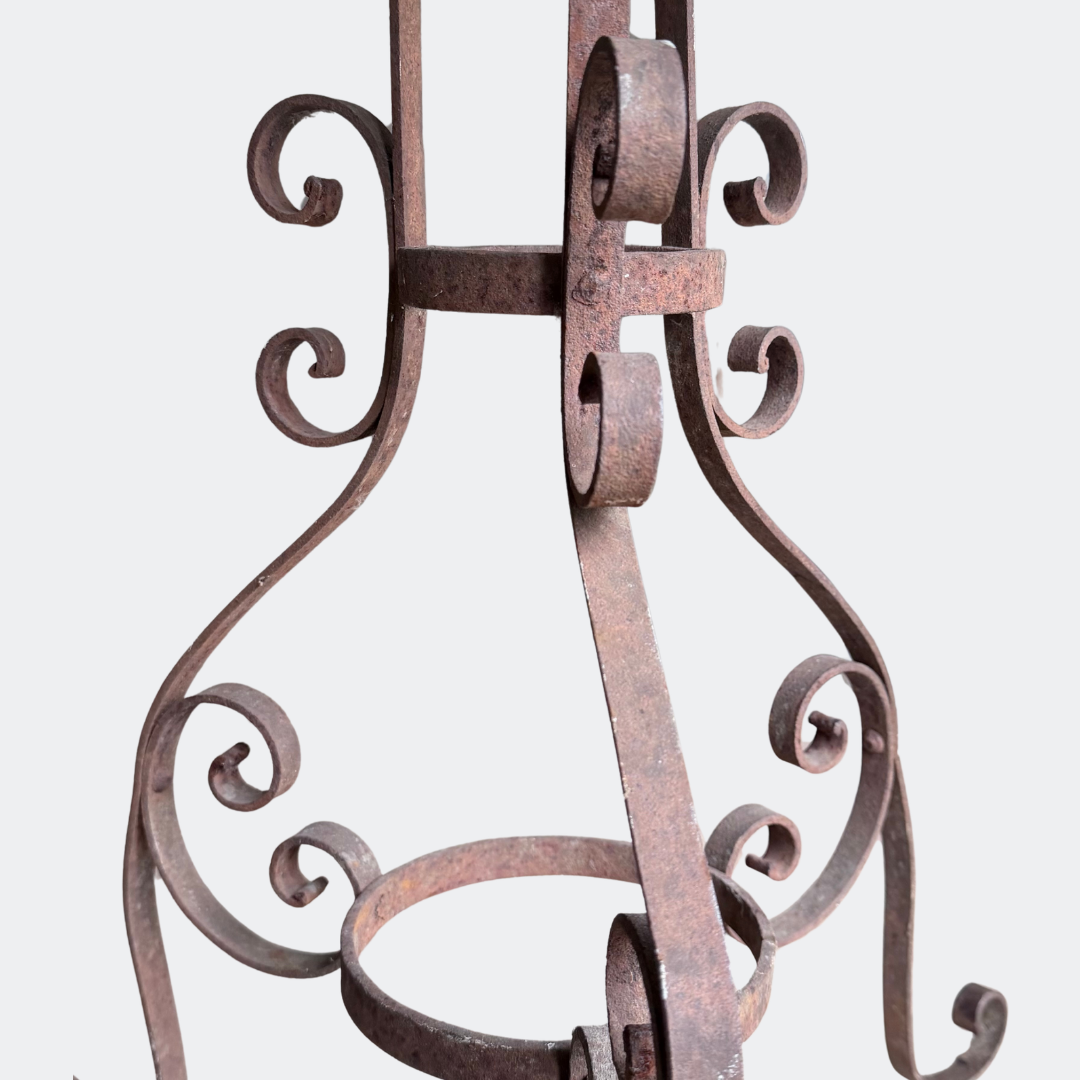 Vintage Rustic Iron & Whiskey Barrel Side Table