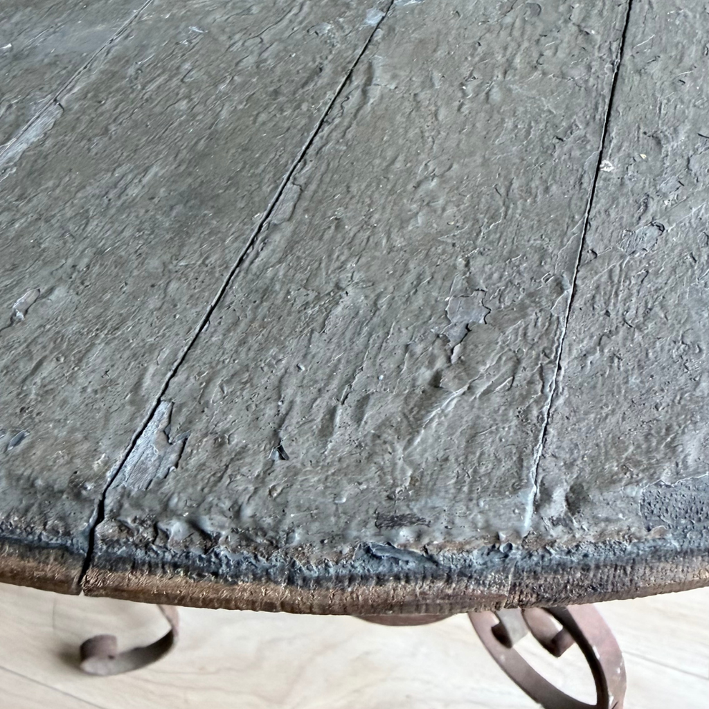 Vintage Rustic Iron & Whiskey Barrel Side Table
