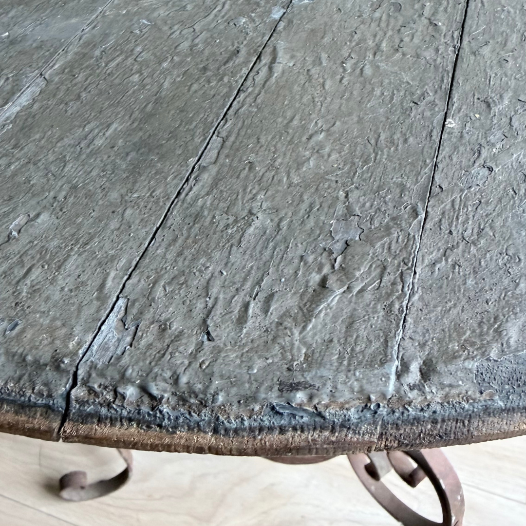 Vintage Rustic Iron & Whiskey Barrel Side Table