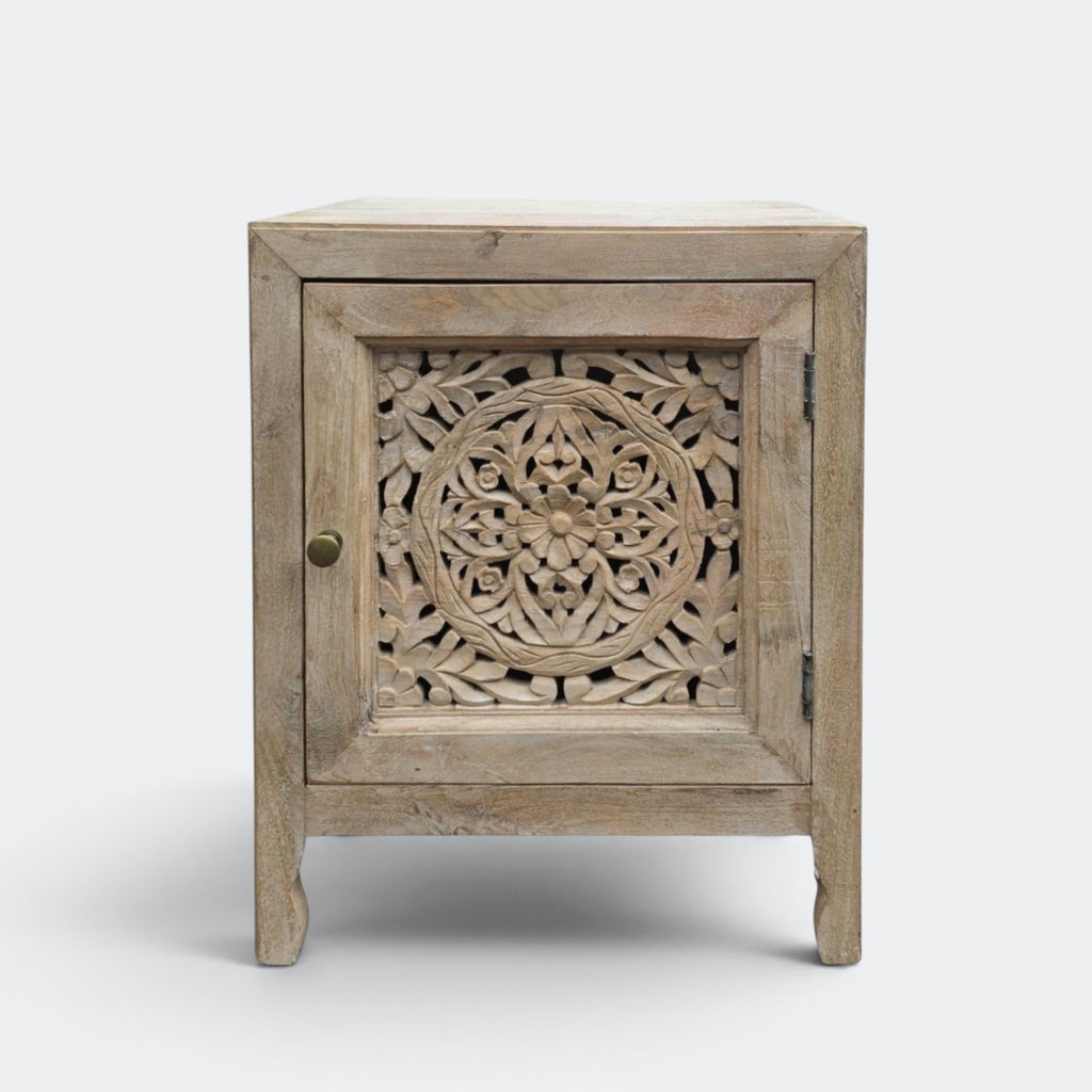 Carved Floral Bedside Cabinet