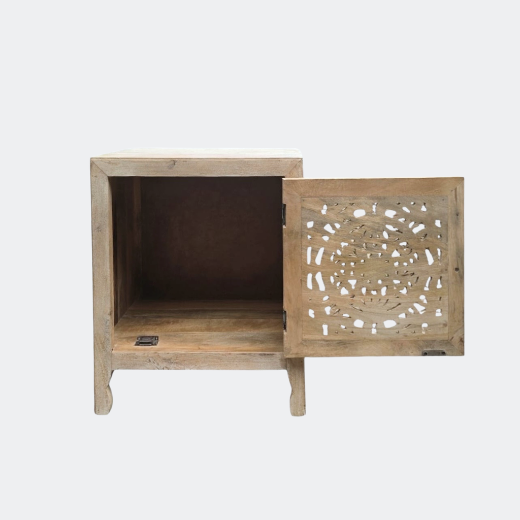 Carved Floral Bedside Cabinet