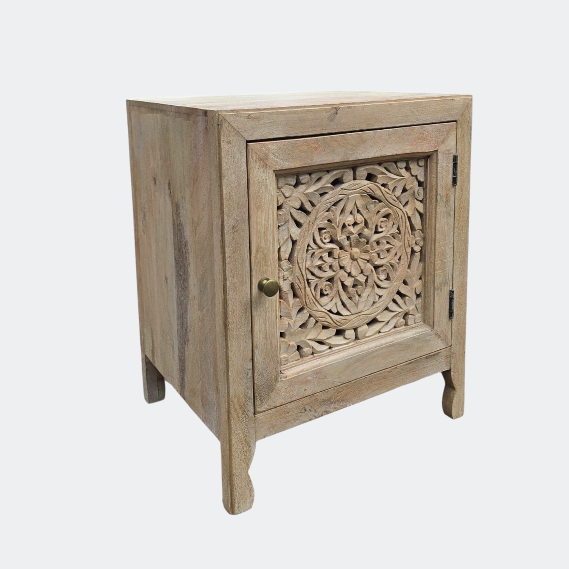 Carved Floral Bedside Cabinet