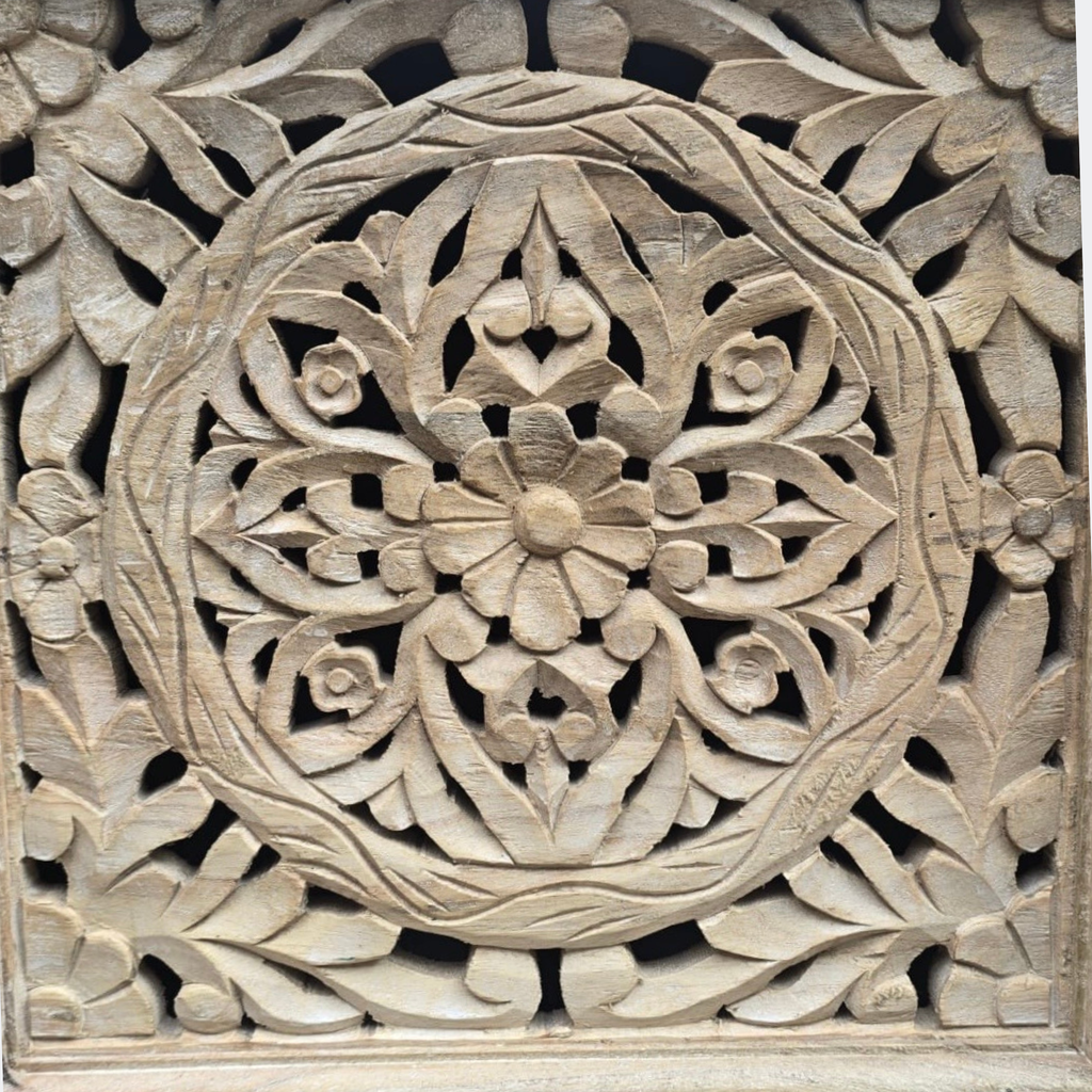 Carved Floral Bedside Cabinet