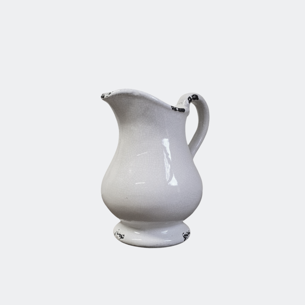 Vintage White Ceramic Jug - Farmhouse Pitcher with Handle