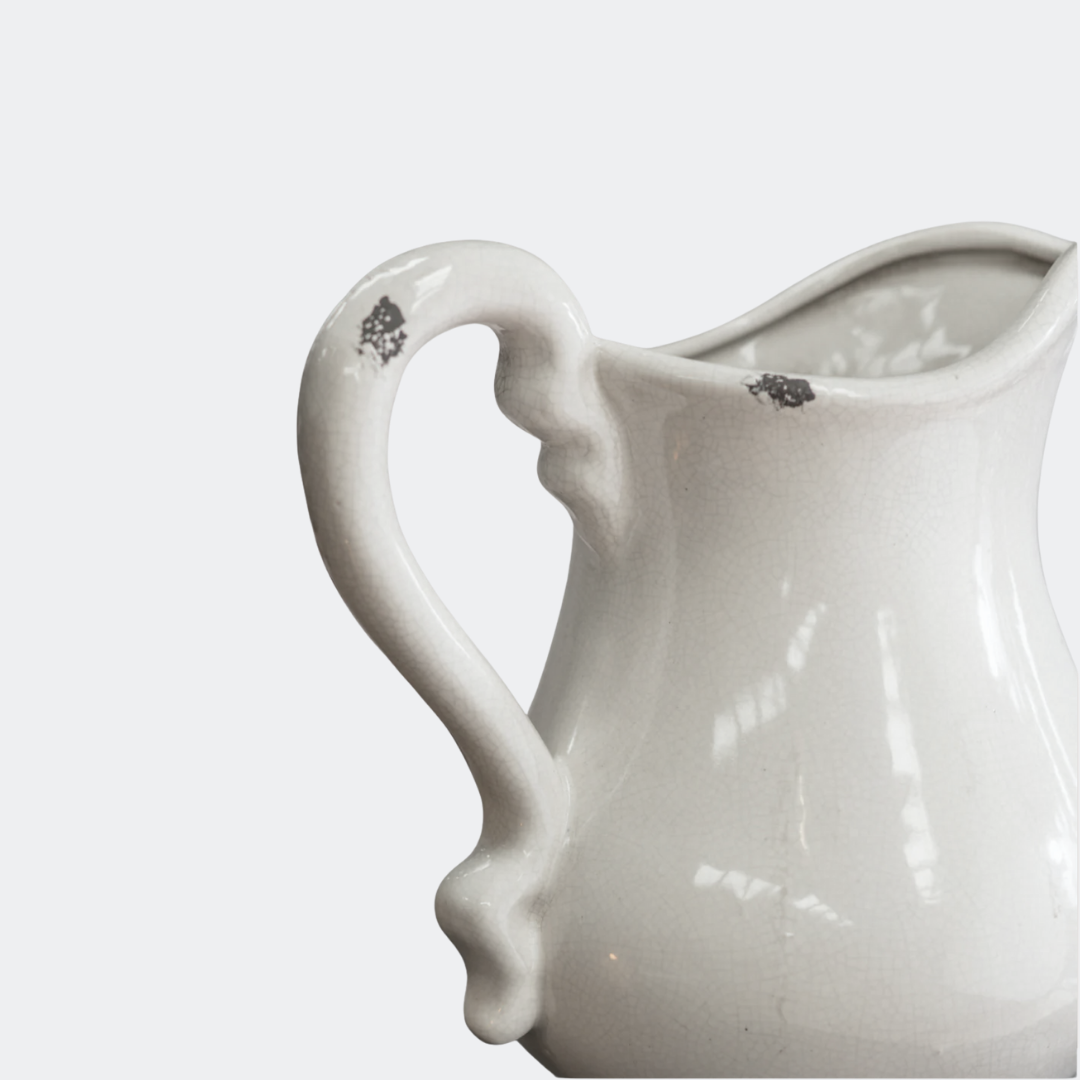 Vintage White Ceramic Jug - Farmhouse Pitcher with Handle