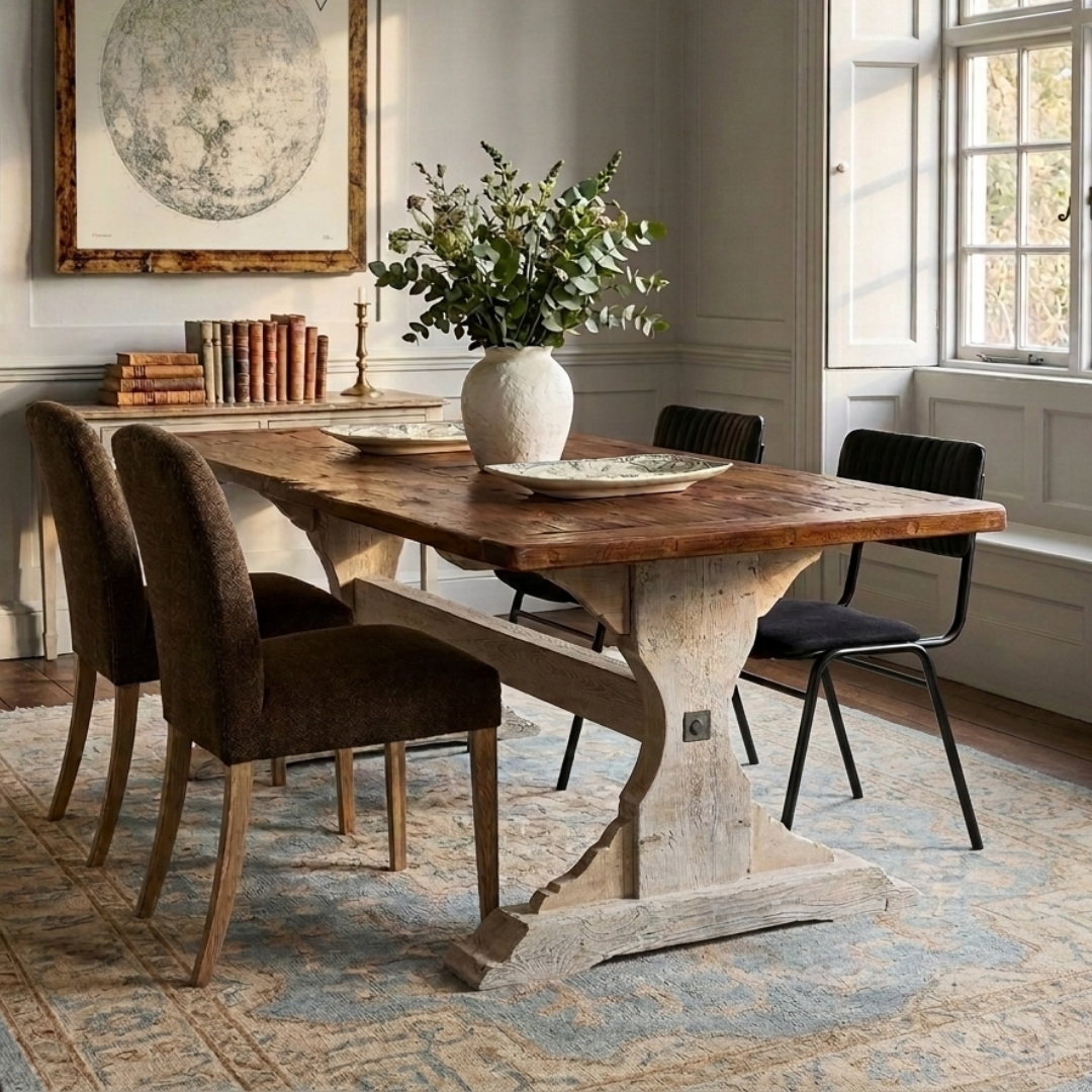 Heritage Farmhouse Dining Table | Antique Wooden Top | Handmade UK