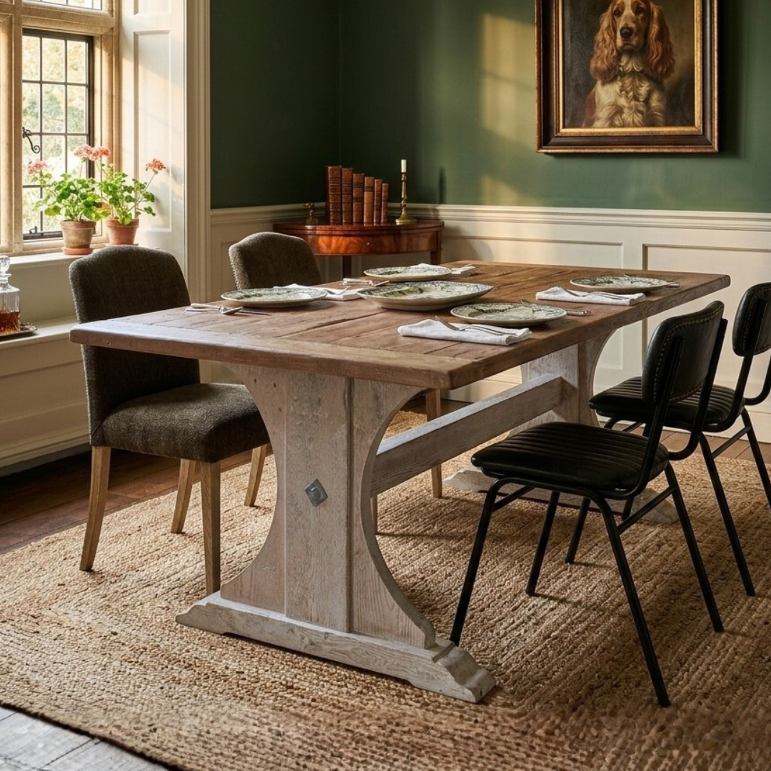 Ashford Farmhouse Dining Table | Antique Wood Top | Handmade UK