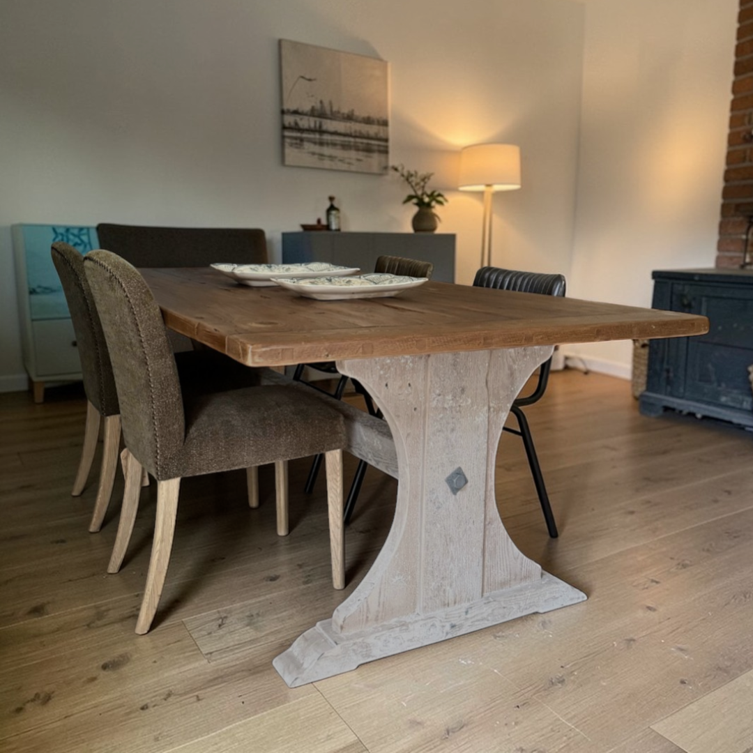 Ashford Farmhouse Dining Table | Antique Wood Top | Handmade UK