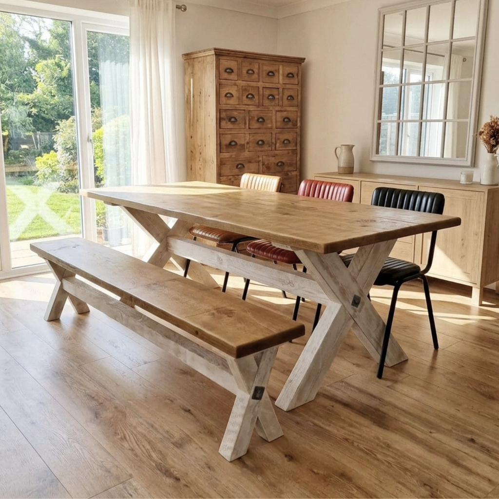 X-Frame Farmhouse Dining Bench