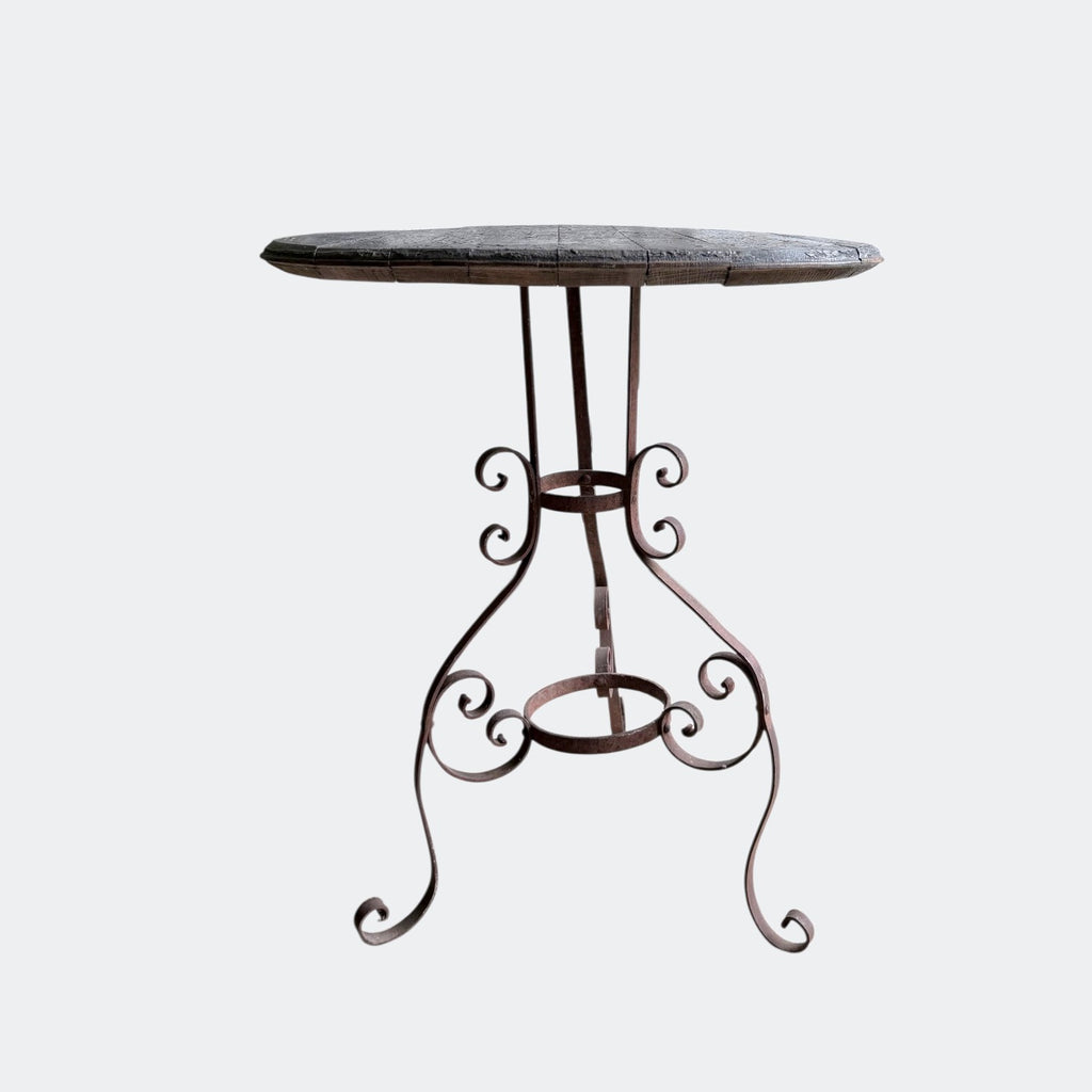 Vintage Rustic Iron & Whiskey Barrel Side Table