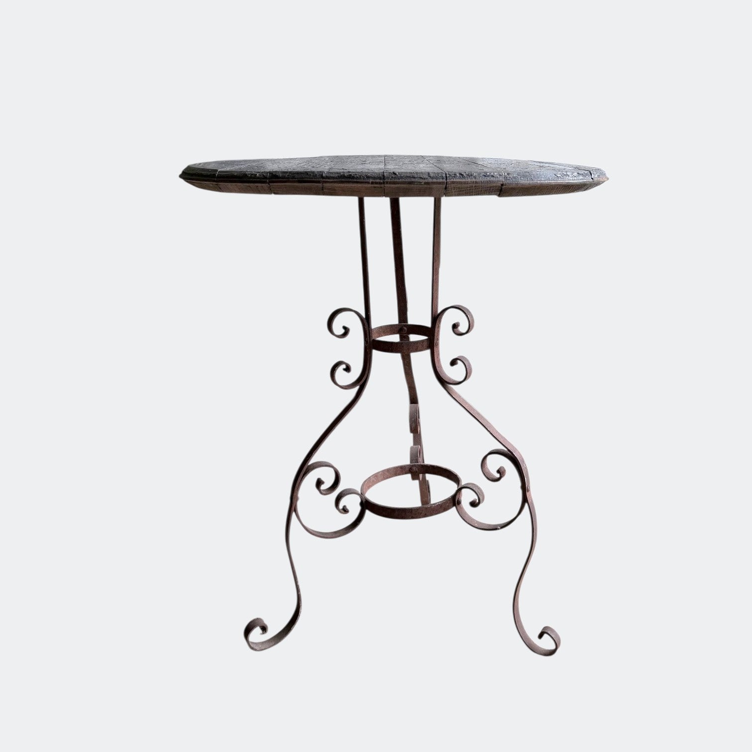 Vintage Rustic Iron & Whiskey Barrel Side Table