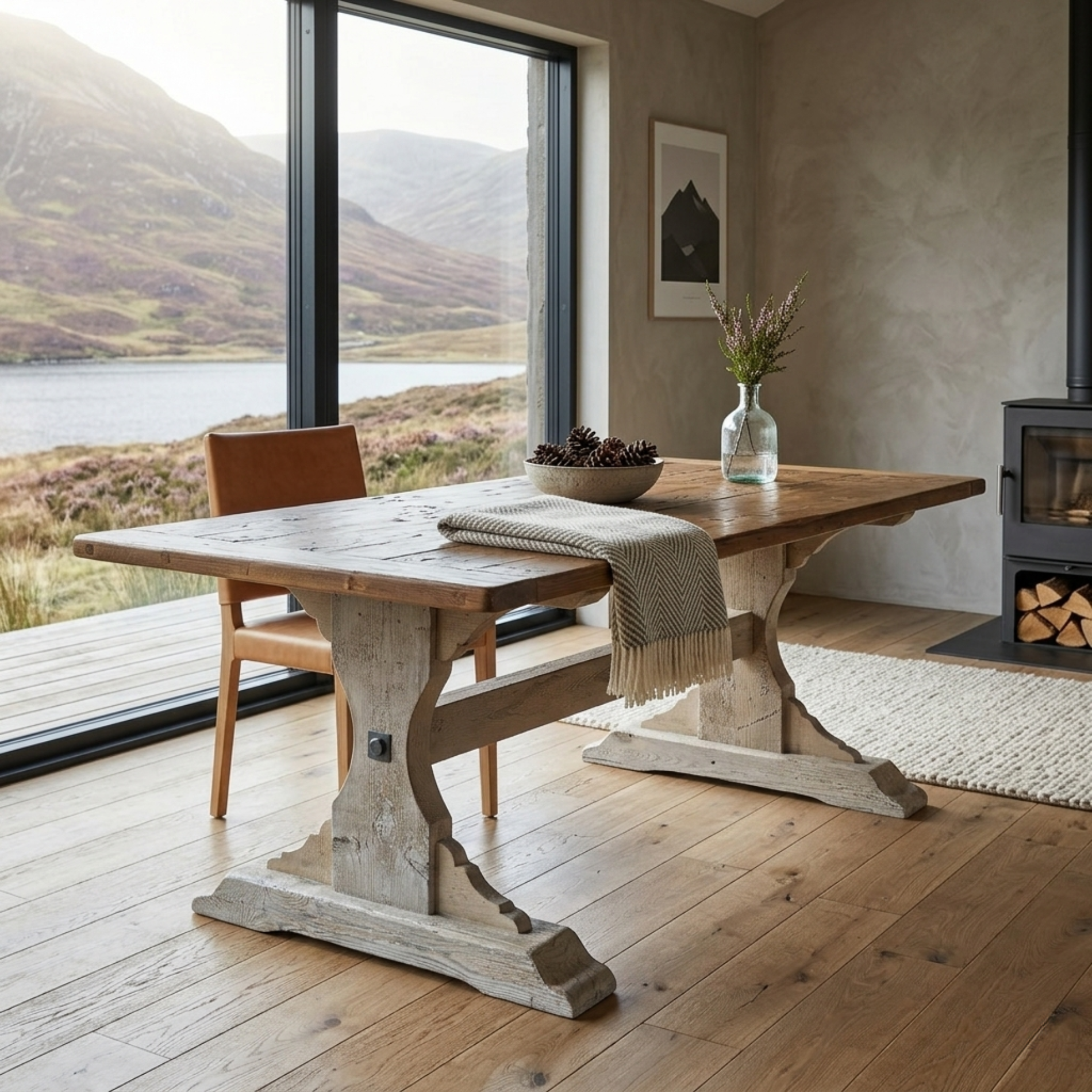 The Heritage: Hand-Carved Reclaimed Pine Dining Table